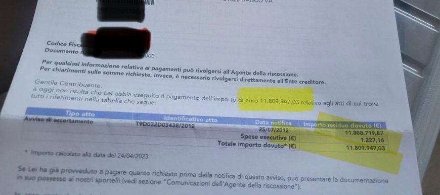 Savona, un’intimazione di pagamento da far tremare i polsi