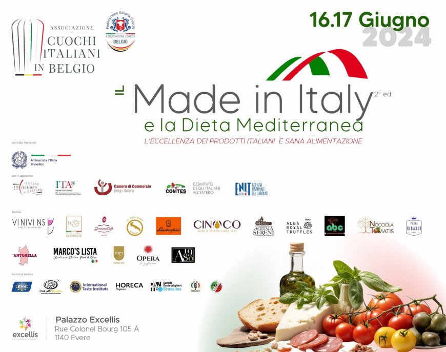 L'evento "Il Made in Italy e la dieta mediterranea" arriva a Bruxelles domenica 16 e lunedì 17 giugno